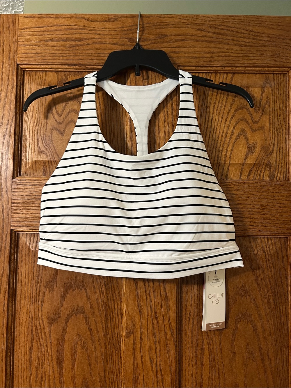 Calia White and Black Striped Racerback Swim Top
